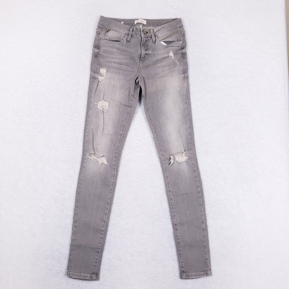 River Island Skinny Jeans Womens 8 Gray Distressed Ripped Denim Edgy Grunge
